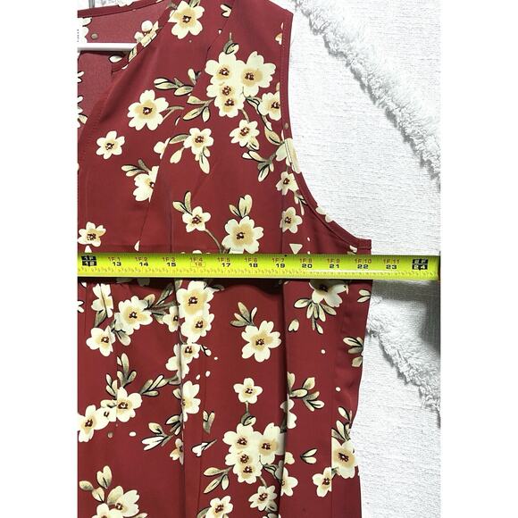 Aligaduo Summer Women’s V-neck Tunic Shirt Red Floral 2XL - Picture 3 of 4